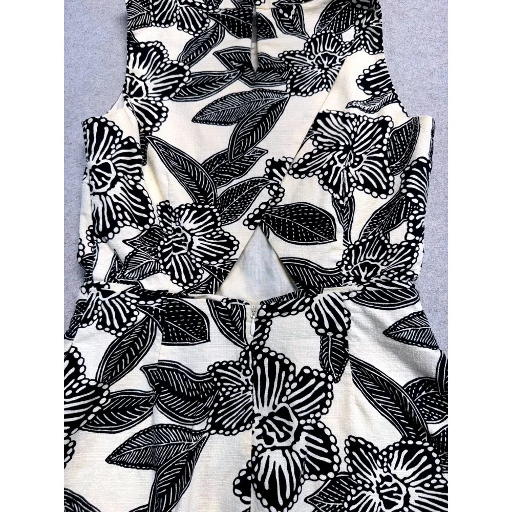 J Crew Fit And Flare Dress Womens 00 Black Cream/Yellow Floral Cutout Classic